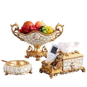 

European fruit tray suit luxurious creative living room tea table three piece set of home decoration fruit plate with diamonds