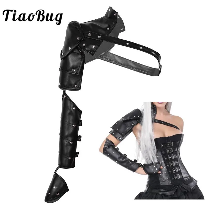 

Tiaobug Adult Gothic Steampunk PU Adjustable Metal Rivets Shoulder Armors with Arm Strap Set Anime Cosplay Costume Accessories
