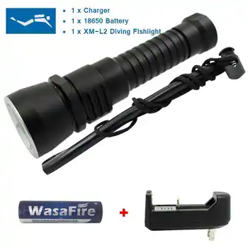 

Ultra Bright Scuba Lanterna Underwater L2 Led Diving Flashlight Waterproof Dive Torch Hunting Lamp with 18650 Battery+Charger