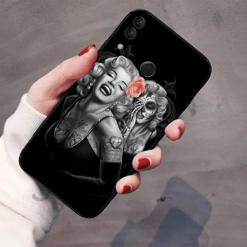 Черная мягкая оболочка Мэрилин Монро с котом чехол для телефона Huawei Honor 7C 7A 8X 8A 9 10