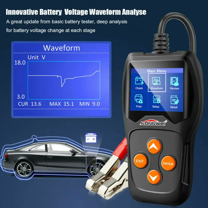 12 В Тестер нагрузки батареи Цифровой Автомобильный анализатор батареи многоязычный KW600