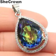 SheCrown дизайн длинный красный кровавый Рубин Белый CZ дамы вечерние серебряный кулон 52x29 мм