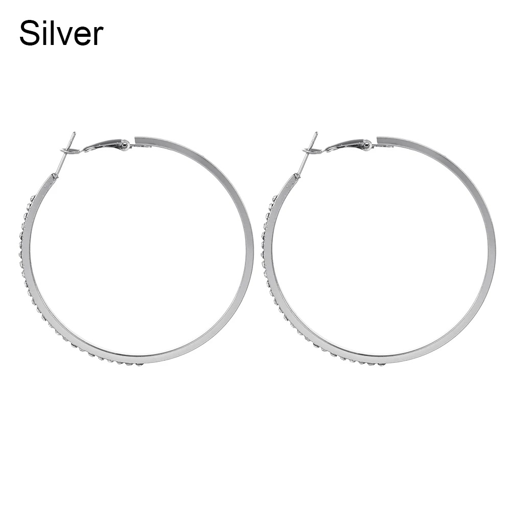 silver Модные женские большие серьги-кольца, стразы, круглые серьги, большие золотые цветные Серьги-петли для женщин - Окраска металла: silver