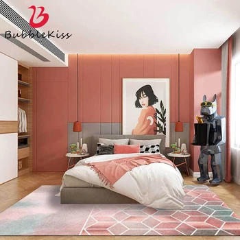 

Bubble Kiss 2020 Anti-wrinkle Nordic Carpet Pink Diamond Lattice Carpet Comfortable Geometric Pattern Bedroom Decor Carpets