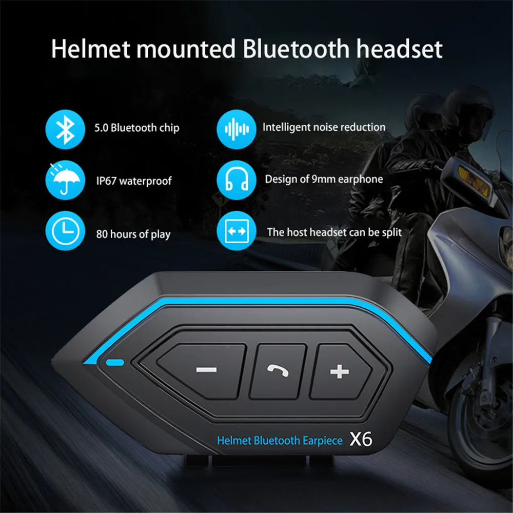 Acheter X6 casque de moto casque moto interphone Bluetooth 5.0 écouteur  stéréo pour moteur pilote câble flexible tube dur hôte 800 mAh batterie