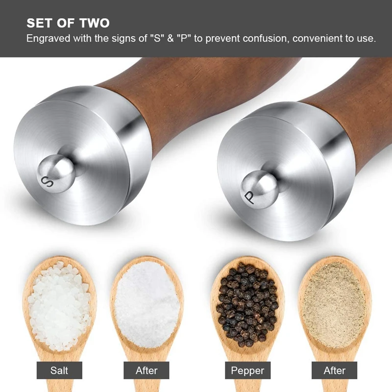  2-Piece Salt and Pepper Grinder Set, 8 Inch Wooden Salt and Pepper  Mills with Adjustable Coarseness, Refillable Manual Pepper Mill Grinder for  Home Cooks (Brown): Home & Kitchen