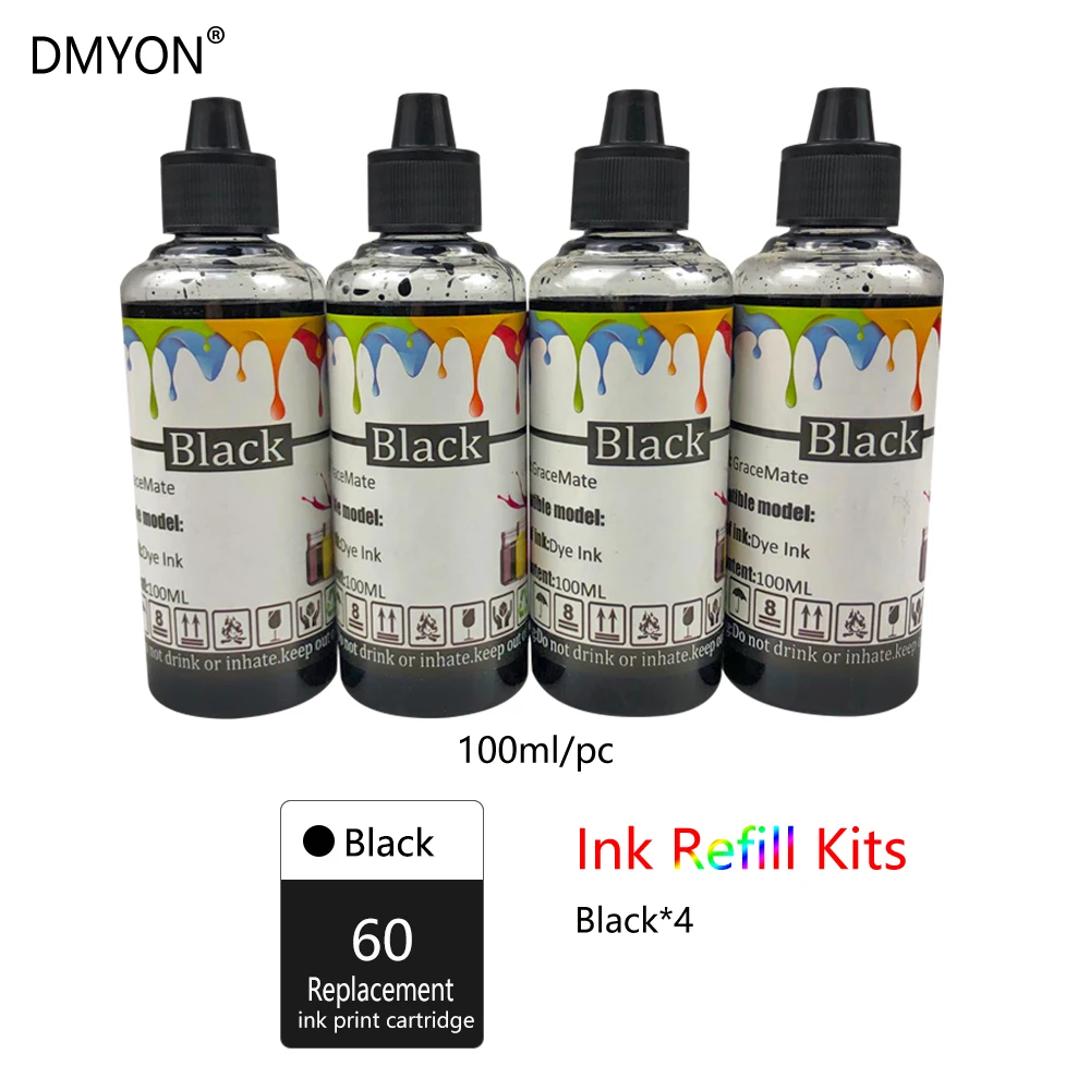 DMYON принтера пополнения чернил Бутылка Замена для струйного принтера Hp 60 для F2480 F2420 F4480 F4580 F4280 F4292 D2660 D2530 D2560 C4640 C4680