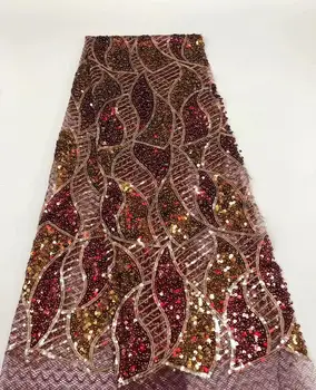

Hot sales Sequin embroidery African lace dress skirt fabric, the latest wine Sequin lace fabric FR-1113