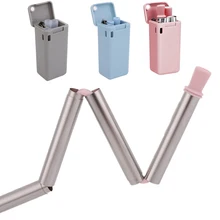 Bpa бесплатно многоразовые силиконовые складные соломы открытый складной соломы путешествия портативный силиконовые соломинки с Чехол металлическая соломинка