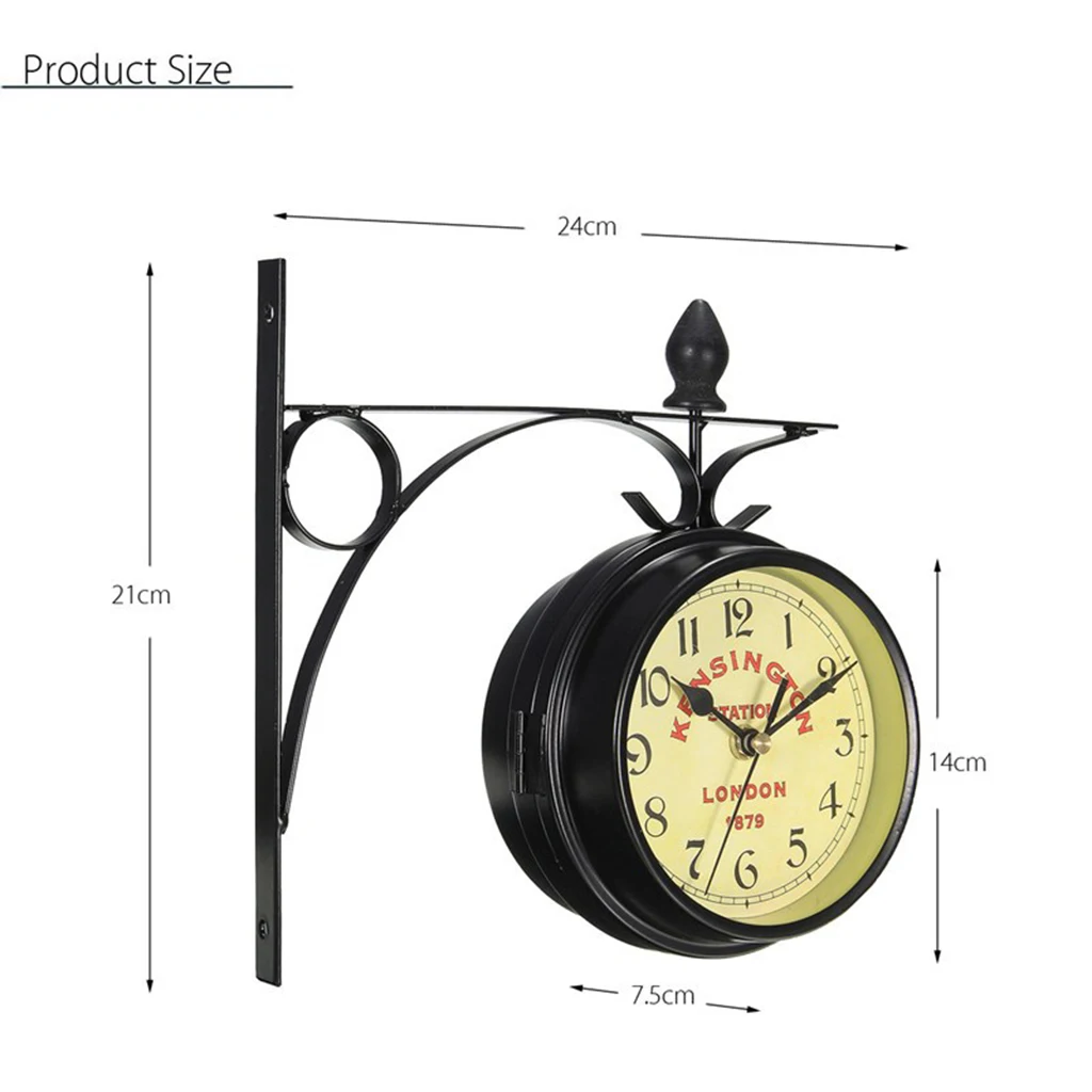 Outdoor Wall Clock ing Retro Double Sided Battery Powered Metal Mount Vintage Garden Coffee Bar Decoration Round Station