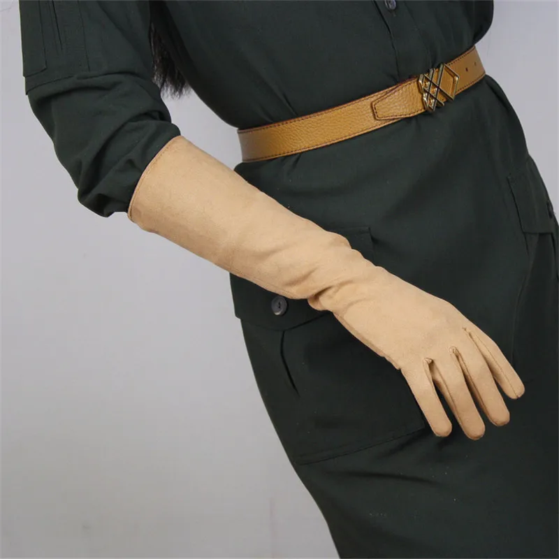 nude color 40 см замшевые длинные перчатки Серые матовые шлифовальная замша кожа эмуляция кожа овчины женские средние и длинные секции WJP05 - Цвет: nude color