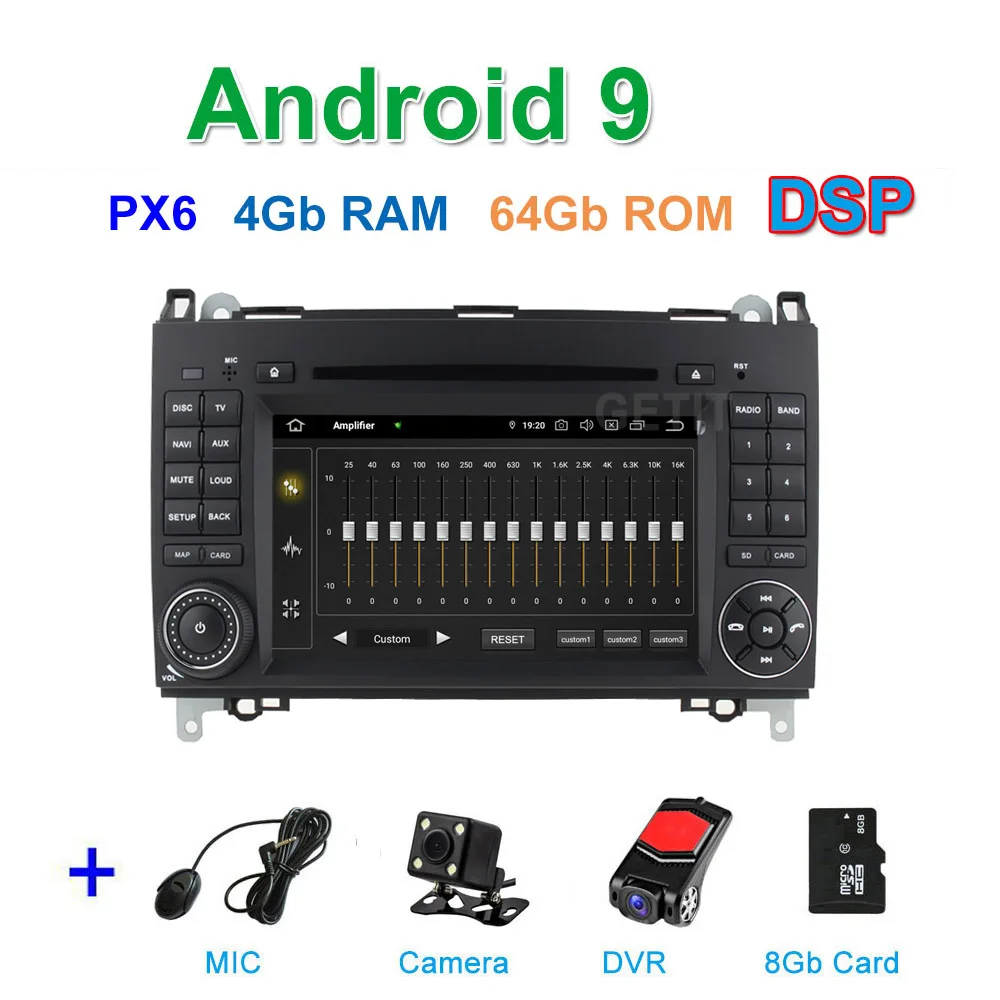 DSP PX6 Android 9,0 автомобильный DVD мультимедиа радио gps для Mercedes Benz B200 W169 W245 Viano Vito W639 Sprinter W906 - Цвет: DSP PX6 CAM DVR SD