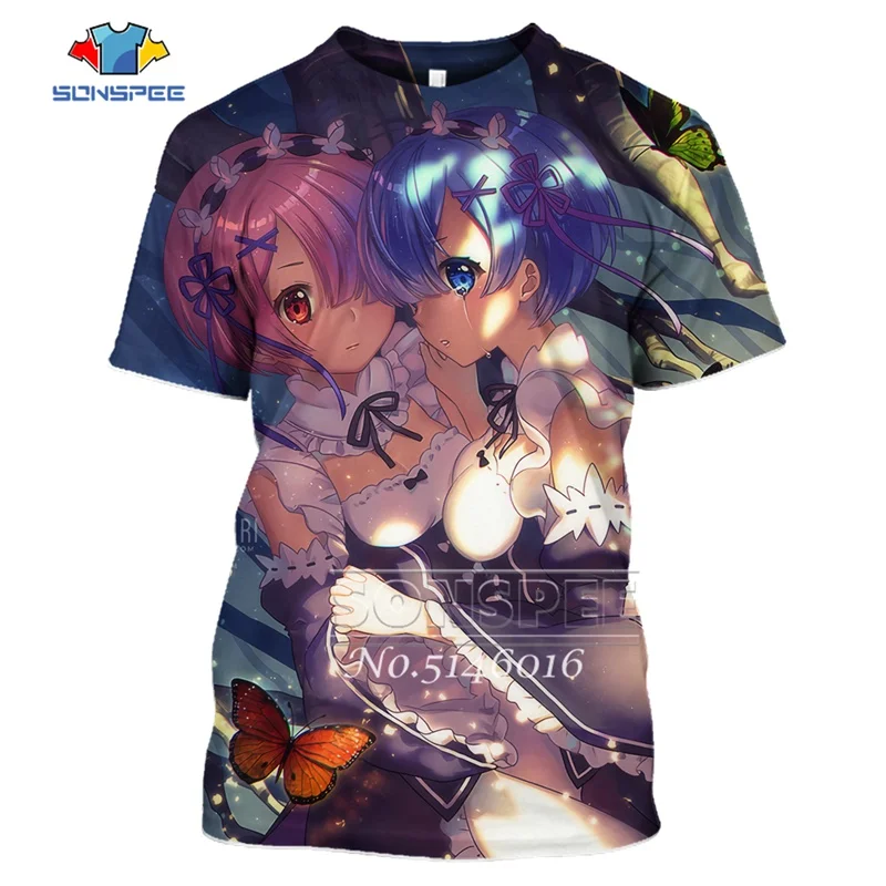 SONSPEE, 3D принт, аниме, Harajuku Re: zero, Твин Рам Рем, косплей, футболка, мужская, повседневная, летняя, унисекс, короткий рукав, футболки, топы, t445