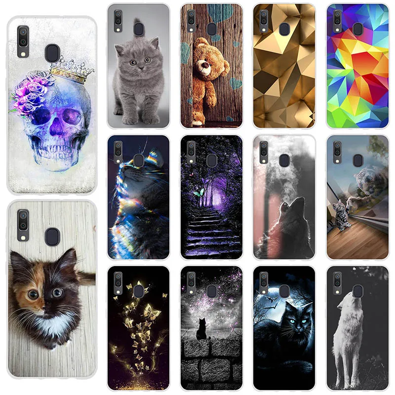For Samsung Galaxy A10 A20 A30 A40 A50 A70 Case Silicone Back Protective Slim TPU Pattern Cartoon Cat Funda 3D Bumper | Мобильные