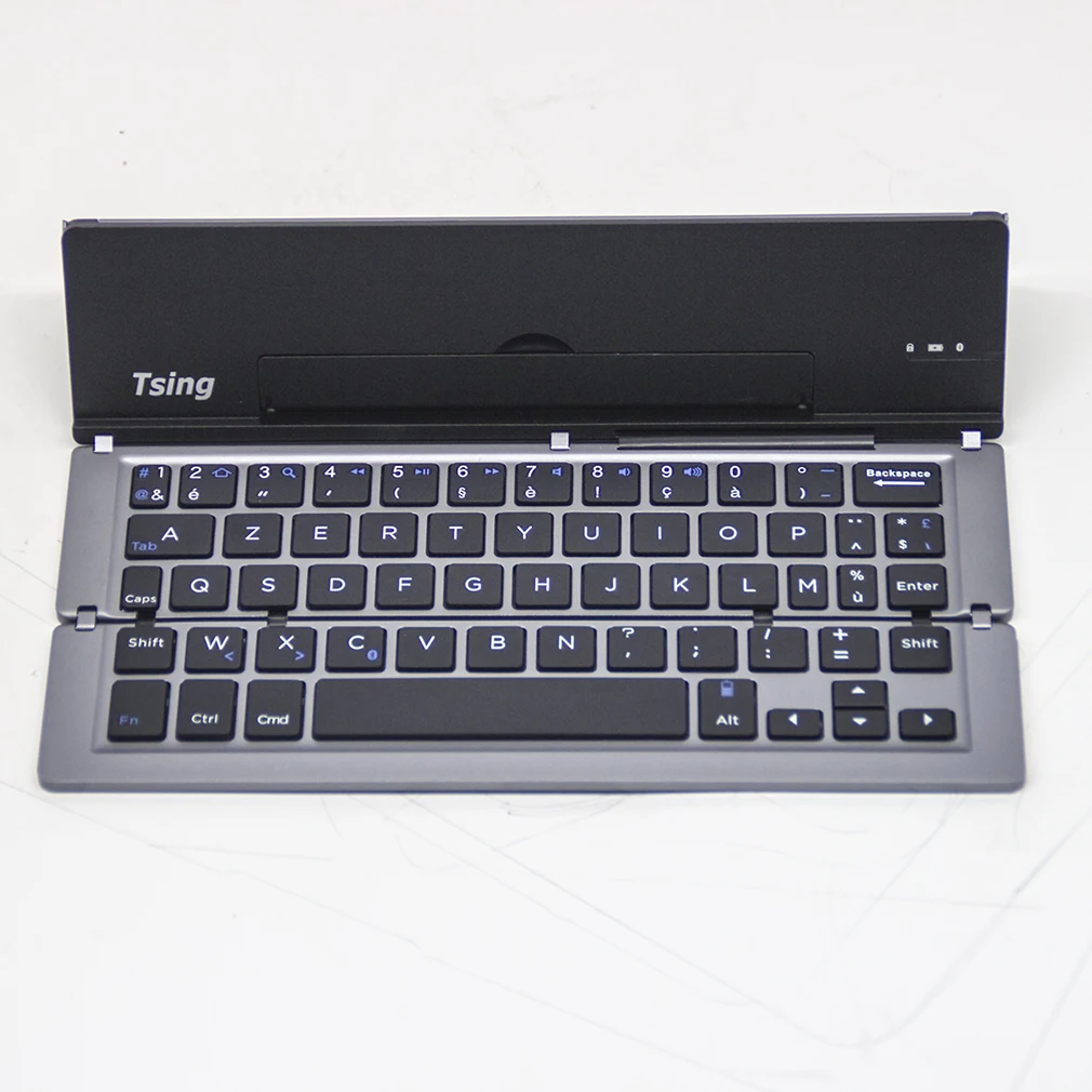 F18 Ultrathin Wireless Bluetooth 3.0 Keyboard Aluminium Alloy Foldable Keyboard Stand For Smartphone Bluetooth Keyboard - Color: Gray