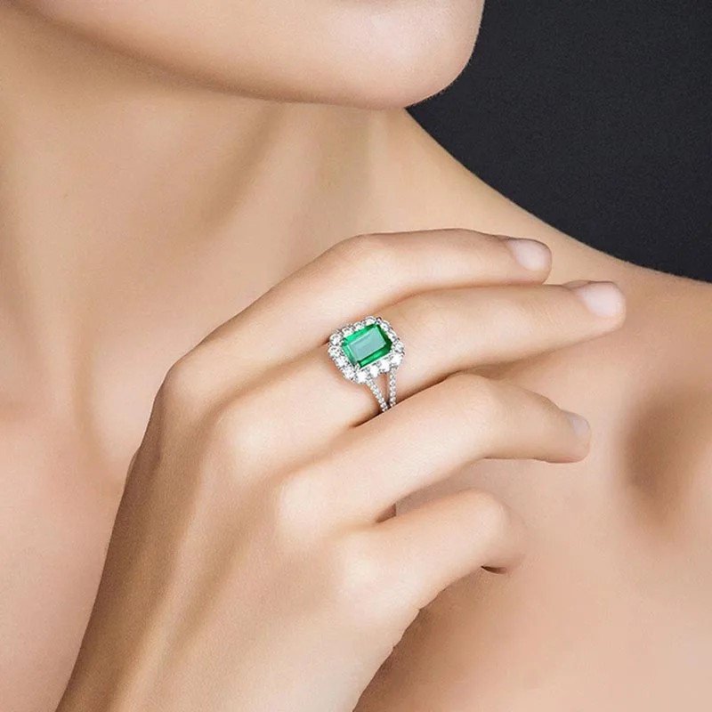 Bague Ringen, квадратная форма, серебро 925 пробы, изумруд, регулируемые кольца для женщин, роскошное обручальное кольцо с зеленым драгоценным камнем