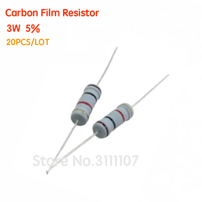 20PCS/LOT Carbon Film Resistor  3W 5% 1R ~ 1M 2.2R 4.7R 10R 33R 36R 47R 1K 4.7K 4K7 100K 1M 10 22 33 47ohm oxide film resistance