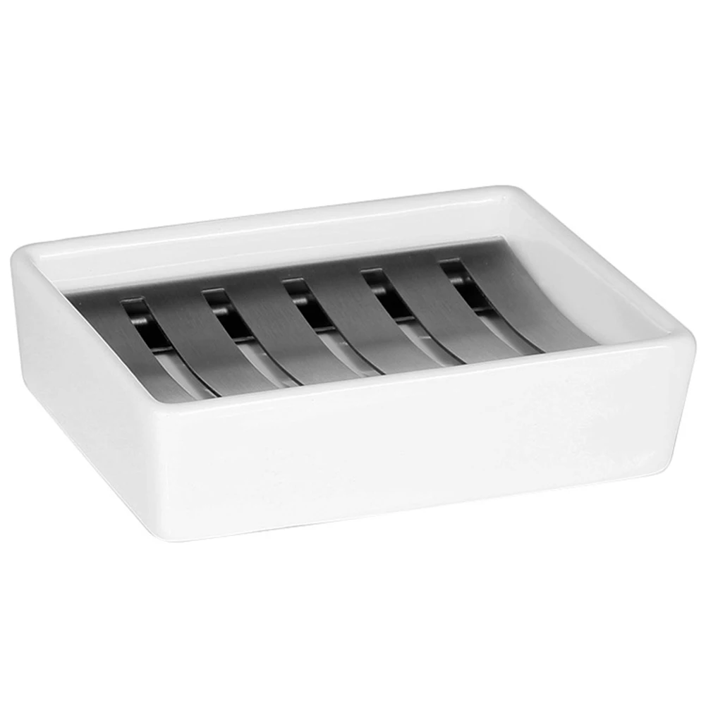 

Household Drain Shower Dual-layer Storage Ceramic Portable Box Case Holder For Bathroom Stainless Steel