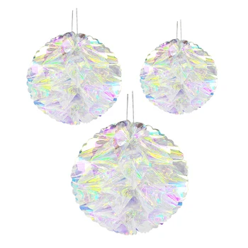 

3Pcs Iridescent Honeycomb Ball Shiny Honeycomb Snowflake Ball Hanging Decorations For Christmas Wedding Party Home Decor