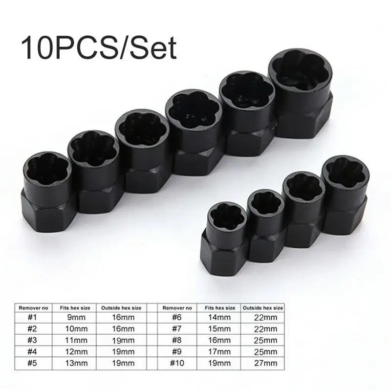 

10PCS/Lot Damaged Bolt Nut Screw Remover Extractor Removal Set Threading Tools Kit for 9mm to 13mm Head Nuts