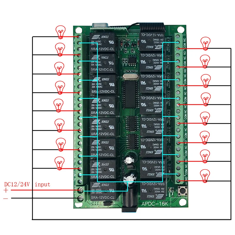 Receptor Transmissor, 16CH RF, DC 12V, 16 Canais, 315 433 MHz Relé