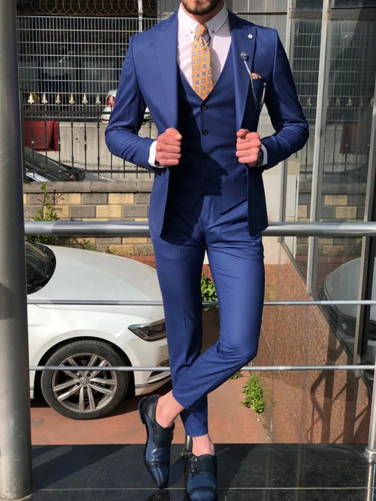 

ANNIEBRITNEY Navy 3 Piece Slim Fit Men Fashion Suit Cutsom Groom Wedding Tuxedo Prom Wedding Tailor Made Men Suit With Pants