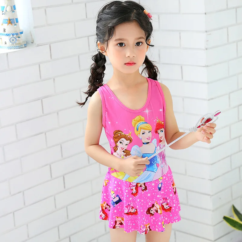 Цельный сплошной купальный костюм принцессы с героями мультфильмов для