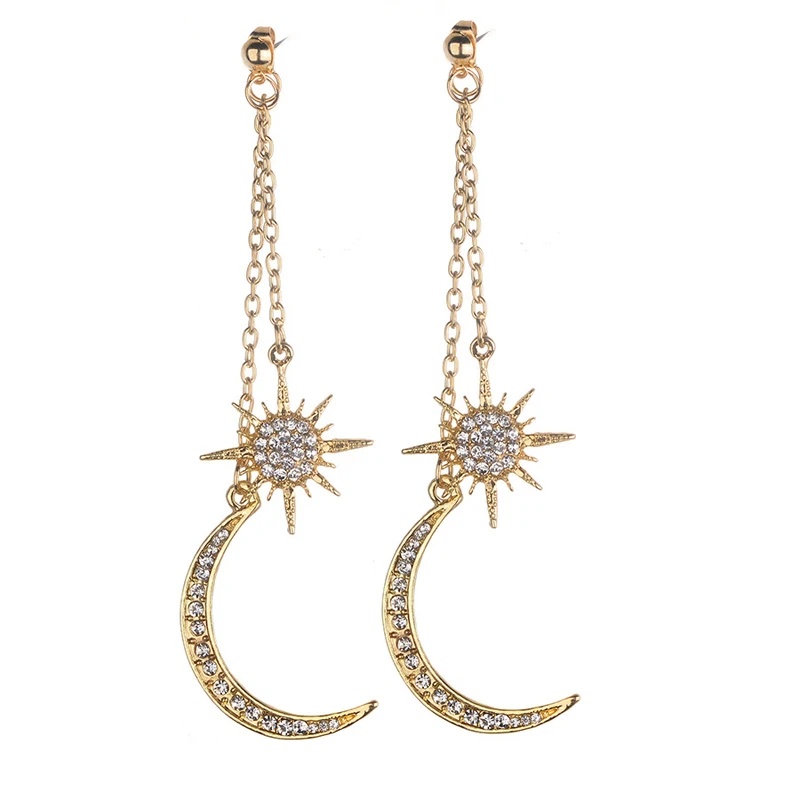 

Newest Shiny Crystal Star Moon Earrings Charming Earrings for Women Fashion Jewelry Wholesale Gift Stars The Moon Ear Ring 2019