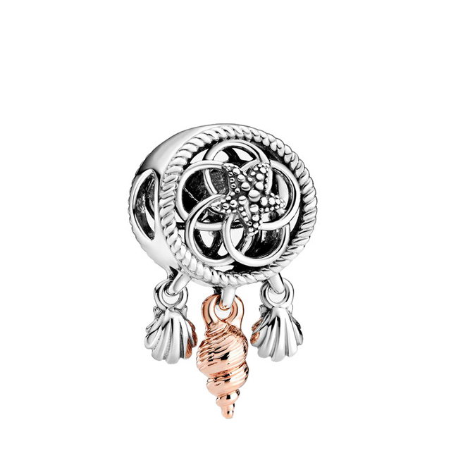 Original Pandora Charms Bracelet Leaf Feather Starfish Conch Shell Dreamcatcher Pendant for Women Bangle Dream Catcher Beads