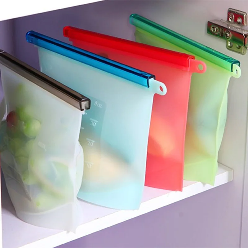 LF Sxsounai Portable Silicone Food Storage Bag Refrigerator Food Fruit And Vegetable Fresh Storage Bag Environmental Protection