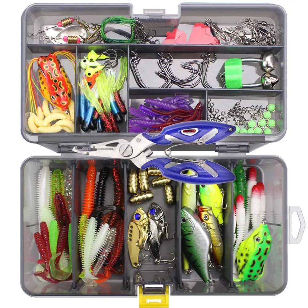 169pcs with 1 pliers 169 шт. набор наживок для рыбалки, Смешанная ложка, тройные Крючки, кренкбейт, Мягкая приманка для рыбы, Колокольчик для ловли карпа, рыболовные снасти с коробкой для приманки - Цвет: 169pcs with 1 pliers