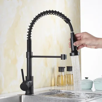 

Deck Mounted Mixer Tap Kitchen Sink Hot Cold Taps Matte Black Kitchen Faucet 360 Degree Rotation Stream Sprayer Nozzle