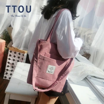 

TTOU Women Corduroy Zipper Shoulder Bag Cotton Canvas Handbag Casual Tote Female Eco Crossbody Bag Ladies Vintage Messenger Bags