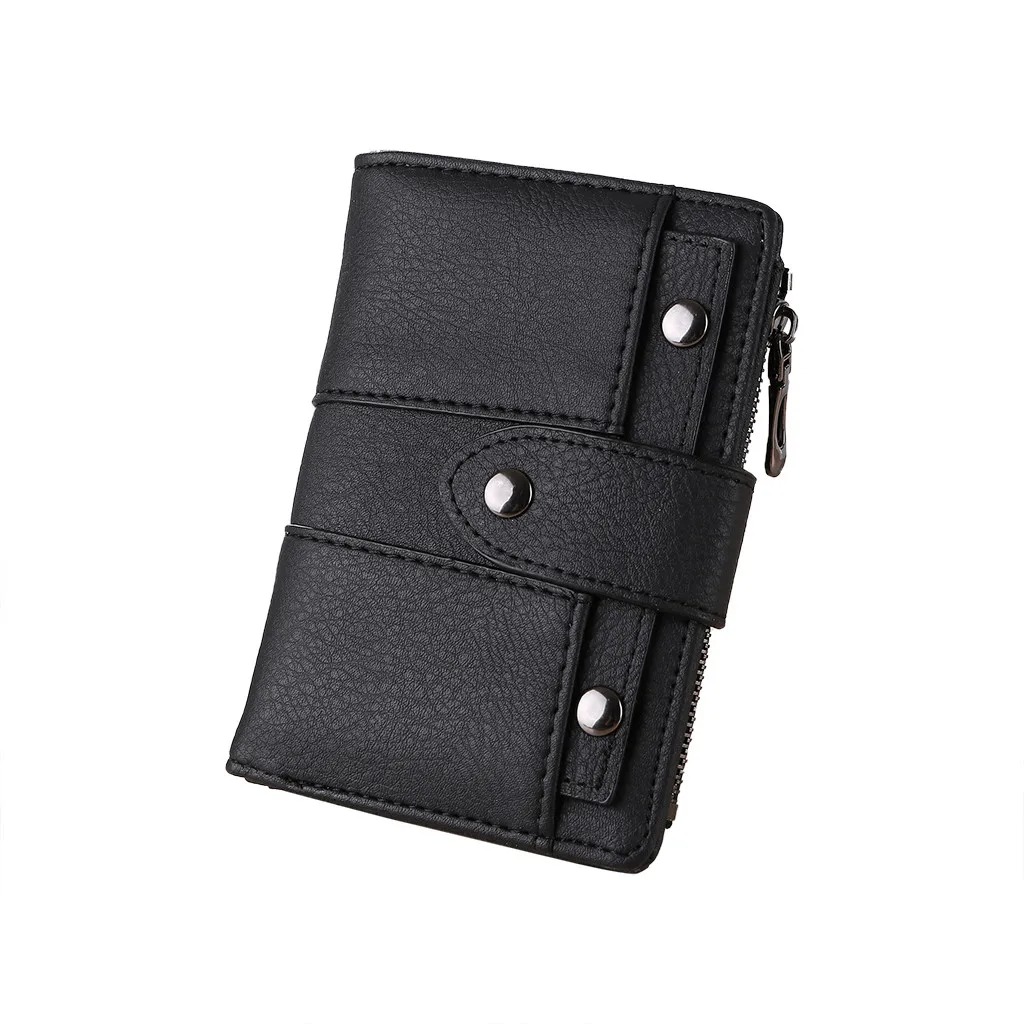 

Women Leather Slim Card Holder Wallet Men Mini Wallets Zipper Card Money Holders Vintage Short Wallet Female Thin Small Purse #8