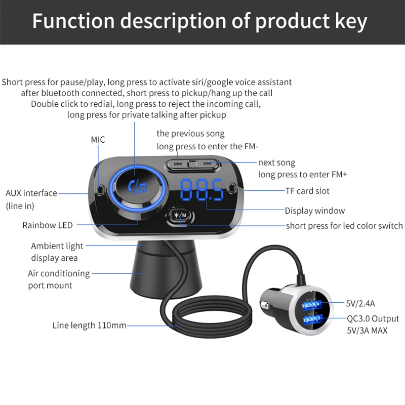 Двойное USB быстрое зарядное устройство fm-передатчик частота автомобильный Bluetooth приемник автомобильный комплект аудио приемник автомобильный Bluetooth музыкальный MP3 плеер