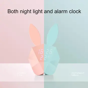 

Rabbit Shape Alarm Clock Celebrity Style LED Calendar Voice Snooze Mute Electronic Night Light Alarm Clock
