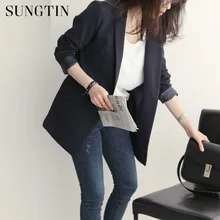 Sungtin, повседневные женские блейзеры с длинным рукавом, осенние пальто, офисные женские однотонные элегантные черные блейзеры, женская верхняя одежда