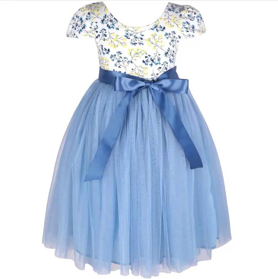 gray blue Flofallzique/винтажная фатиновая одежда для малышей с круглым вырезом и u-образным вырезом на спине, с бантом из ленты; вечерние повседневные Свадебные платья для девочек; От 1 до 12 лет - Цвет: gray blue