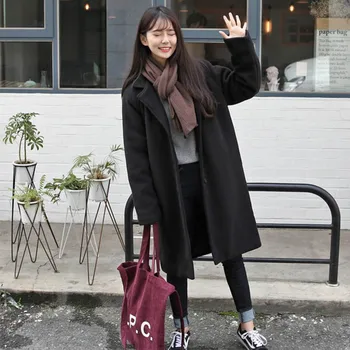

Autumn Winter Casual Women's Woolen Coat New Fashion Long Woolen Coat Slim Type Female Winter Wool Jackets Female Korean Style
