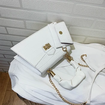 

2 Pcs/set Crocodile pattern Square Tote bag 2020 New High-quality Leather Women's Designer Handbag Chain Shoulder Messenger Bag