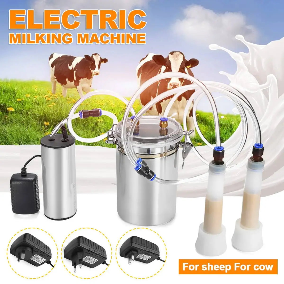 

110v 220v Electric Milker Machine Vacuum Pump Milker Goat Cow Animal Stainless Steel Tank Double Heads With Restriction Valve