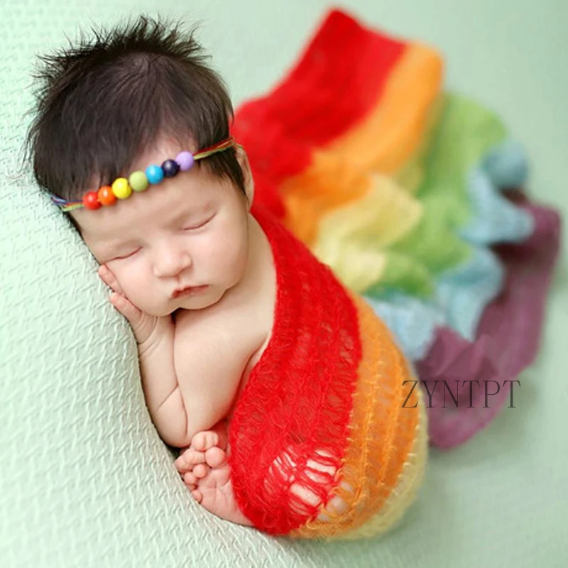 Stretch Rainbow Mohair Wrap For Newborn Photography Props Baby Girl Photo Shoot Accessories
