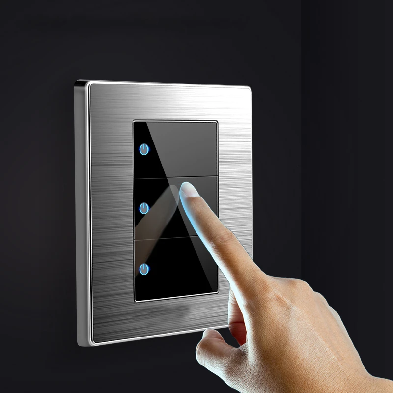 

CE 86 type LED random point switch mirror acrylic household stainless steel brushed panel 1 Gang 2 Way USB switch EU Socket UK