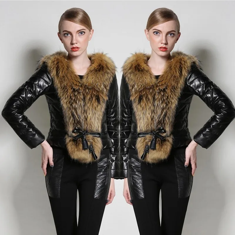 2020 New Winter Ladies PU Leather Jackets Faux Fox Fur Outwear Fashion Splice Belt Women Coats Streetwear Slim Fit Overcoat | Женская