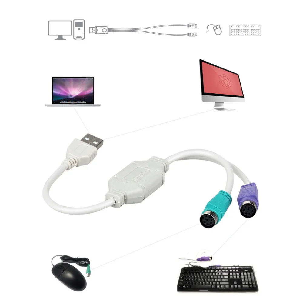 

USB Male to PS2 Female Cable Adapter Converter For Keyboard To Mouse Plug and Play Support two PS2 keyboard or two PS2 Mouse