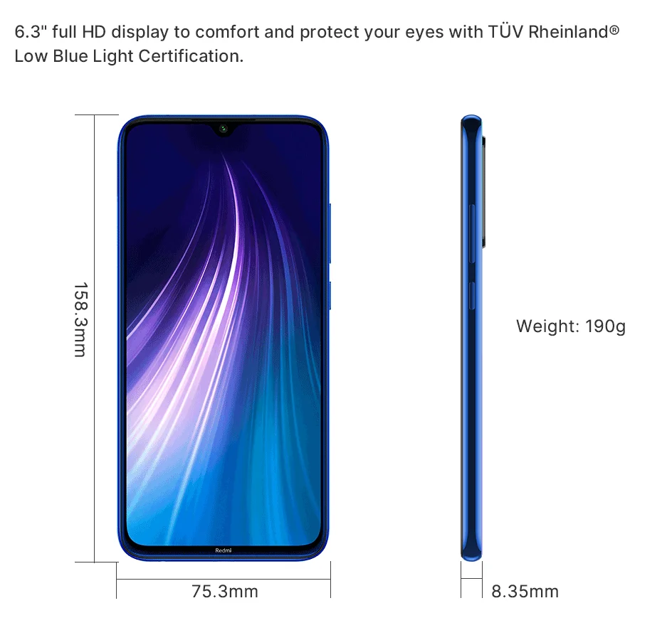 Redmi Note 8 Xiaomi глобальная версия 4 Гб 64 Гб Смартфон 48MP камеры Snapdragon 665 6,3 FHD 4000 мАч 4K видео глаз экран