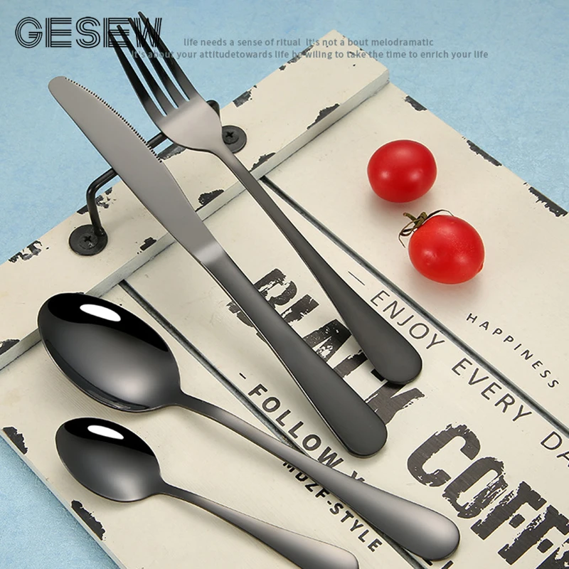 

GESEW Stainless Steel Dinnerware 4pcs Fork Spoon Steak Knife Fork Gold Exquisite Set Full Functional Kitchen Tool Accessories