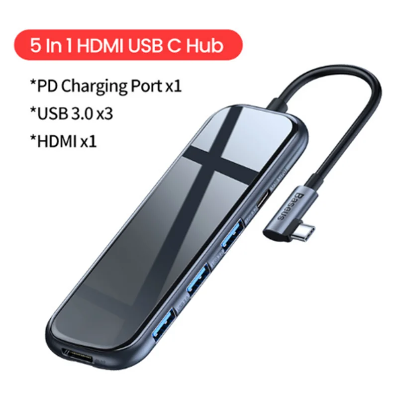 Baseus USB Type C HUB to HDMI RJ45 Multi USB 3.0 USB3.0 Power Adapter For MacBook Pro Air Dock 3 Port USB-C USB HUB Splitter Hab - Цвет: 5 In 1 HDMI USBC Hub