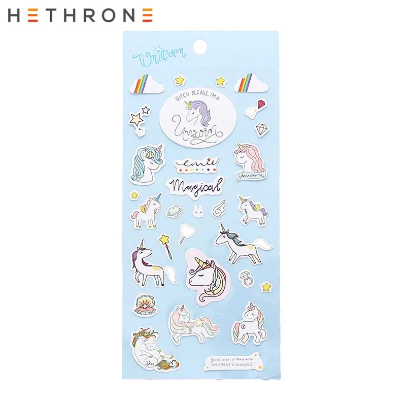 Hethrone 6 шт., ручная роспись, единорог, прозрачный ПВХ стикер для ручного счета, сделай сам, дневник, наклейки, чашка, мультфильм, декоративный материал, инструмент