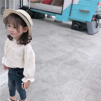 

Girls Spring Clothing Children Cotton Lace Long Sleeve Solid Color Wrinkle Shirt Baby Kids Fashion Broadcloth Top Blouses